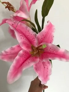 2er Set rosa Lilie hochwertige Kunstpflanzenblumen - Bild 1 von 3