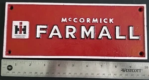 "MCCORMICK FARMALL IH GUSSEISEN GARAGENSCHILD PETROLIANA WERBEFARM 10""x4"" - Bild 1 von 8