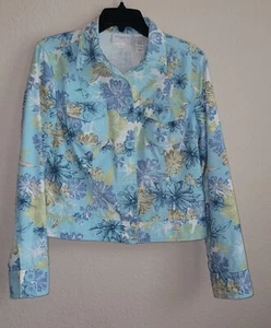 Liz Claiborne Blue Floral Jean Jacket Button Up Women's. Size PM - Picture 1 of 19