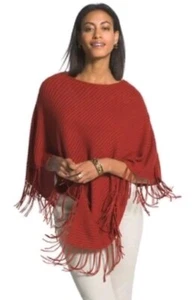 Chico's Cowl Neck Poncho Sweater Cozy Burnt Orange One Size OS 100 - Picture 1 of 5
