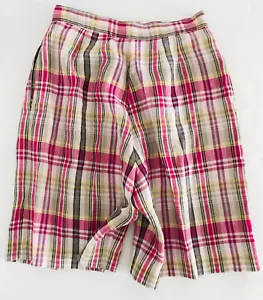 Pantaloncini donna vintage Talbots a quadri in lino a vita alta taglia 10 viola plissettato - Foto 1 di 7
