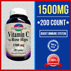 Vitamin C + Rose Hips 1000Mg +500 =1500 Immune Support 200 Capsules Quality Usa