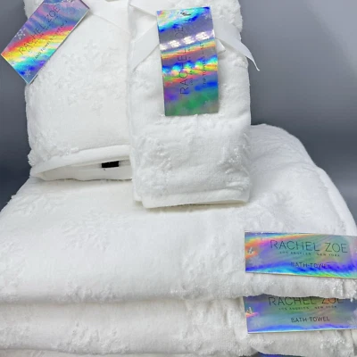 Juego de toallas de copo de nieve blanco Rachel Zoe 6 piezas baño mano punta dedo vacaciones Navidad Foto 1 de 4