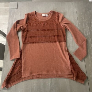 LOGO by Lori Goldstein Top Tejido Mujer Talla S Encaje Paisley Boho Asimétrico Otoño - Imagen 1 de 11