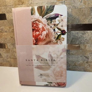 Biblia Reina Valera 1960 Letra Grande  Tapa Dura, Tela Rosada Con Flores NEW - Picture 1 of 5