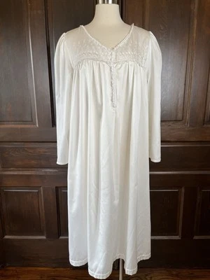 Vintage Go Softly Long Nightgown USA Ivory Cottagecore Flannel Lined Size L - Image 1 of 4