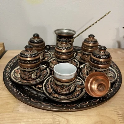 Juego de café espresso turco hecho a mano cobre 20 piezas vintage Foto 1 de 4