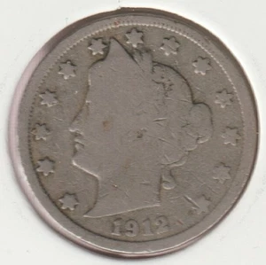Rare 113 Year Old 1912 Barber Liberty V Nickel US Coin Collection Collectible - Picture 1 of 2