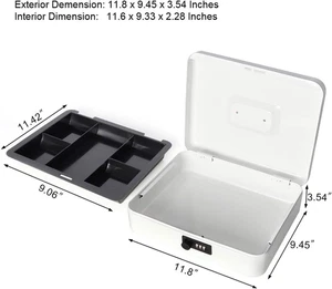 Safe Metal Cash Box with Combination Lock, Large Lock Storage Money Box with... - Picture 1 of 12