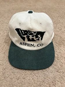Aspen Colorado Corduroy White Green Ski Mountains SnapBack Hat  One Size - Picture 1 of 6