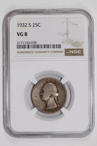 1932-S WASHINGTON QUARTER NGC VG8 - Picture 1 of 2