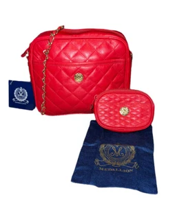 Medallion by Wathne - Red Leather Quilted Handbag Trimmed with Gold Hardware NWT - Picture 1 of 12