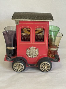 Vintage Musical Trolley Carriage Cordial Liquor Set Decanter Bar Drinks Caddy - Picture 1 of 17