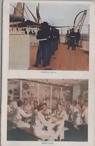 WWI Era Marine Drill Sailors Mess Time On Board Ship At Sea postcard JQ9 - Picture 1 of 2