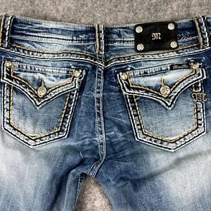 Miss Me Jeans Womens Size 32 Blue Denim Cropped Flap Pockets Mid Rise Zip Fly - Picture 1 of 10