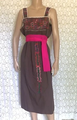 VTG Festival San Antonino Oaxaca Dress Brown + Multi Color Embroidery + Crochet - Image 1 of 4