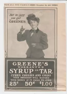 1912 Greene's Syrup of Tar Medicine Print Ad 5"x7" Cures Coughs and Colds - Picture 1 of 1