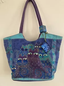 Laurel Burch Indaco Gatti Grande Spalla Tela Scoop Borsa Bagaglio Farfalla - Foto 1 di 5