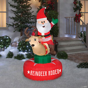 Home Inflatable Santa Reindeer Rodeo 6' Led Lights AirblownÂ® Holiday Yard DÃ©cor
