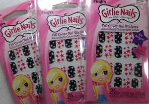 30 Fing'rs Lil girl nail Stickers Pink & White with Stars Party Favors Slumb - Picture 1 of 3
