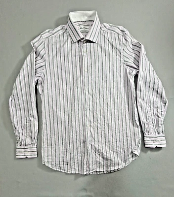 Camisa Robert Graham Para Hombre Mediana Rosa Negra Rayas Estampado Paisley Puño Abatible Foto 1 de 4