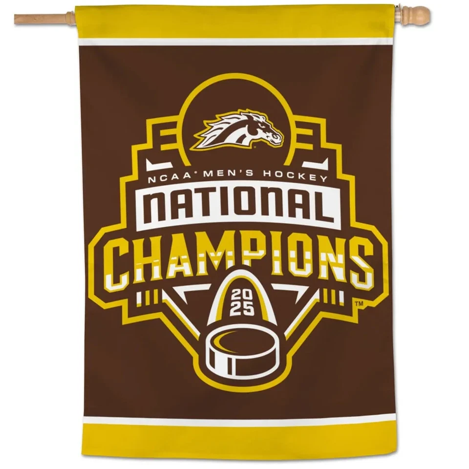 2025 Western Michigan Broncos Champions Ice Hockey Vertical Banner 28"x40" Flag - Image 1 of 1
