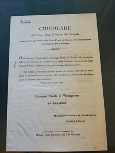 TRIESTE 7 APRILE 1836 DOCUMENTO CIRCOLARE 'IMP. REG. GOVERNO DEL LITORALE - Picture 1 of 12