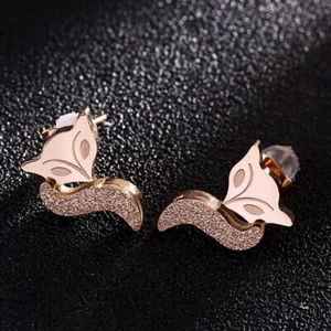 Fashion Design Titanium Frosted Fox Rose Gold Earrings - Picture 1 of 5