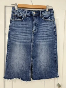 Risen Jeans Woman's Denim Pencil Jeans Skirt Sz Small Frayed Hem Front Slit - Picture 1 of 15