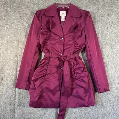 Candies Juniors Ruffled Belted Trench Coat Size Small Y2K Purple Ruched Glam - Image 1 of 4