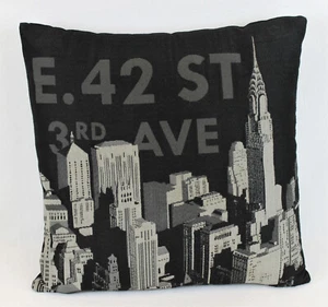 New York City E 42nd St Skyline Decorative Throw Pillow Black White Square 18x18 - Picture 1 of 4