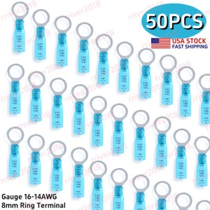 50PCS Waterproof 5/16" Ring Terminals Gauge 14-16AWG Heat Shrink Wire Connectors - Picture 1 of 12
