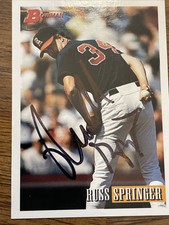 Russ Springer autographed baseball card California Angels 1993 Topps Bowman #285