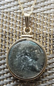 Authentic Ancient Roman Empire Coin of Emperor Nero Gold Filled Pendant Necklace - Picture 1 of 9