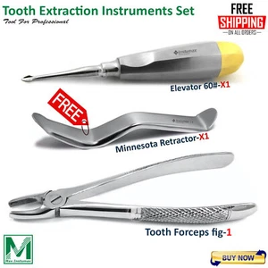 Dental Extraction Kit Canines & Incisors Forceps Fig.1 Elevator #60 Retractors - Picture 1 of 4