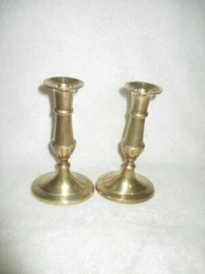 Vintage Pair Solid Brass Oval Base Candleholders 7" Tall Made In India - Picture 1 of 1