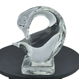 Art Glass Paperweight Swan Goose Duck Bird Clear on Pedestal Collectible 5"x4" - Picture 1 of 7