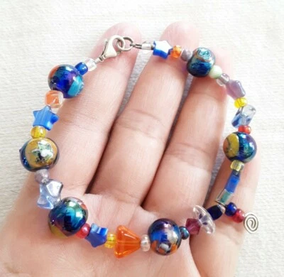 Pulsera 925 cuentas redondas de cristal de cuarzo pelo de conejo colorido natural raro de 9,7 mm  Foto 1 de 4