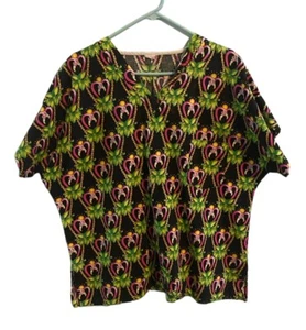Flamingos In Love  Adult X Large Black V-Neck Scrub Top Black And Pink flamingo - Picture 1 of 2