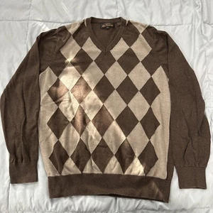 The original BEN SHERMAN Men's Brown/Tan V-Neck Pullover Argyle Sweater Size L - Picture 1 of 4