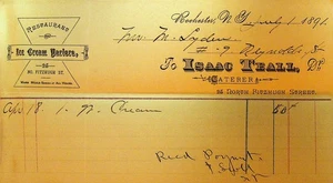 Isaac Trall Billhead Rochester NY Caterer Restaurant Ice Cream Parlor 1891 - Picture 1 of 1