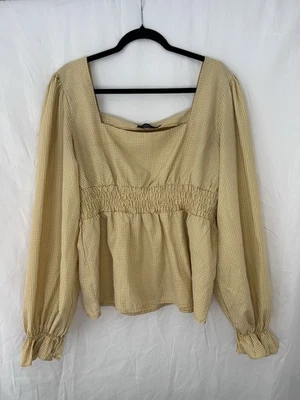 Pretty Little Thing Yellow And White Plaid Maternity Blouse Long Sleeve - Image 1 of 4