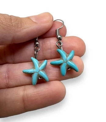 Pendientes Estrella de Mar Turquesa - Pendientes Colgantes Turquesa Howlita Hechos a Mano - Mar Foto 1 de 4