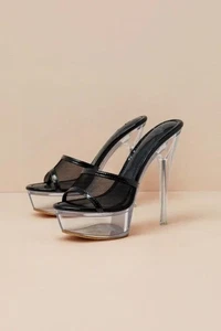 Chase & Chloe CLEAR PLATEAU STILETTO HIGH HEELS - SEXY SLIPPER SLIDE SANDALEN - Bild 1 von 20