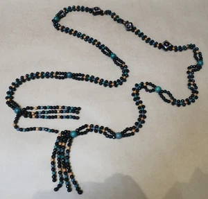 ANTIQUE GLASS & WOODEN BEAD MOSAIC SAUTOIR 1920s - Bild 1 von 4