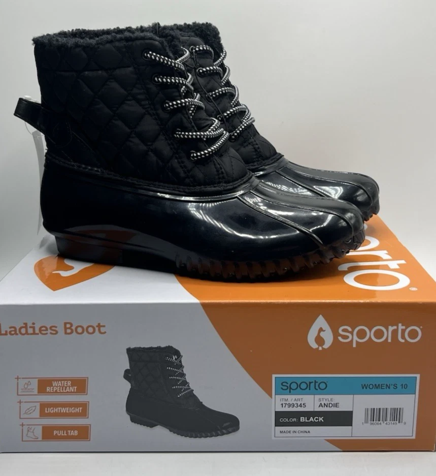 Sporto Size 10 M / ANDIE / Black / Lined / Duck Boots / Women's Shoes