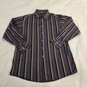 Murano Gold Label Button Down Blue Gray Red Stripes Non Iron Twill - Picture 1 of 7