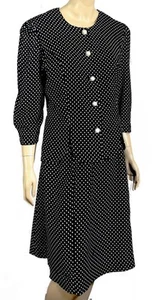 Early 80s Vintage Good Times Black White Polka Dot Skirt Shirt Top Set 16P - Picture 1 of 7