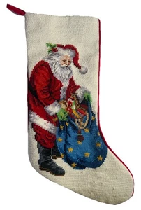 Weihnachtsmann Kreuzstich Weihnachtsstrumpf 19" rote Rückseite Baumwolle Wolle - Bild 1 von 7