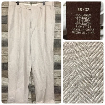 Pantalones Cubavera Lino Rayón Espiga Hombre 38x32 Beige Claro Resort Travel Foto 1 de 4